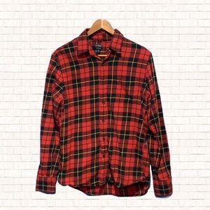 Men’s J. Crew Red Plaid Flannel Button Down Shirt sz Medium 100% cotton EUC OBO